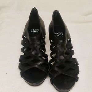 eileen black wedge sandals 7.5